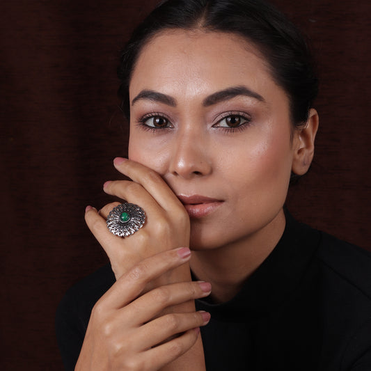 Silver & Green Vintage Ring