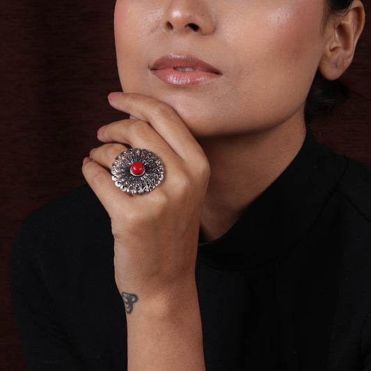 Silver & Red Vintage Ring