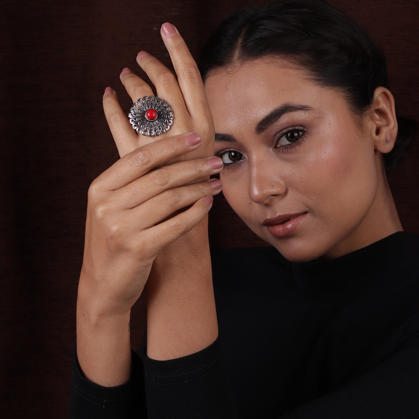 Silver & Red Vintage Ring