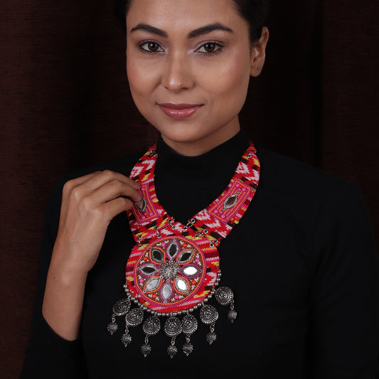 Red Mirror Ethnic Beaded Necklace