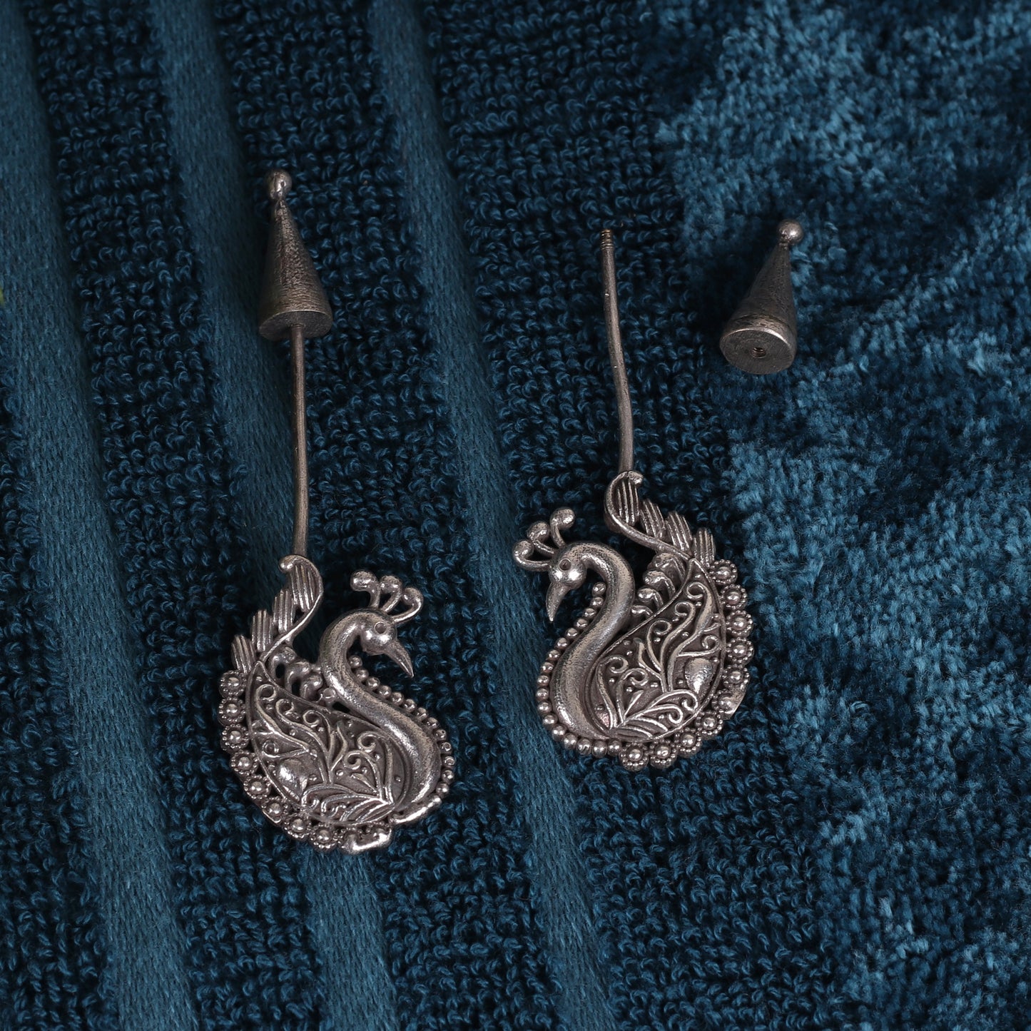 Silver Look Peacock Design Earrings