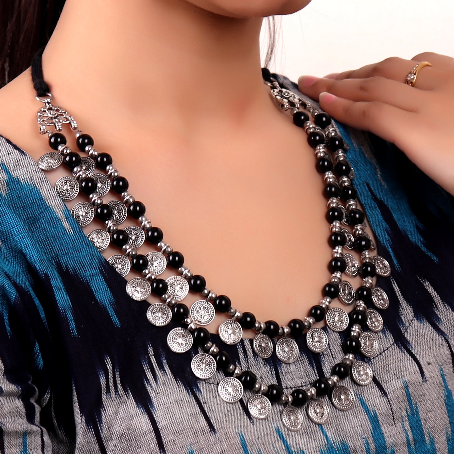 Necklace,Layered Necklace with Black Beads - Cippele Multi Store