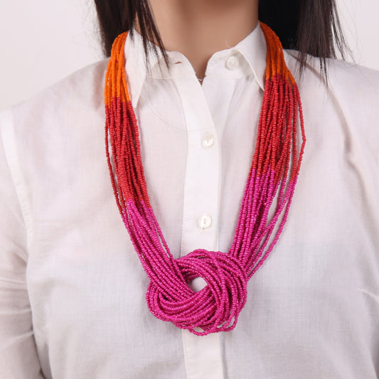 Necklace,Boho Beaded Necklace with three color punch (Pink & Orange) - Cippele Multi Store