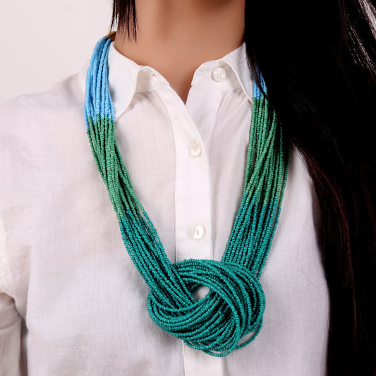 Necklace,Boho Beaded Necklace with three color punch (Green & Blue) - Cippele Multi Store