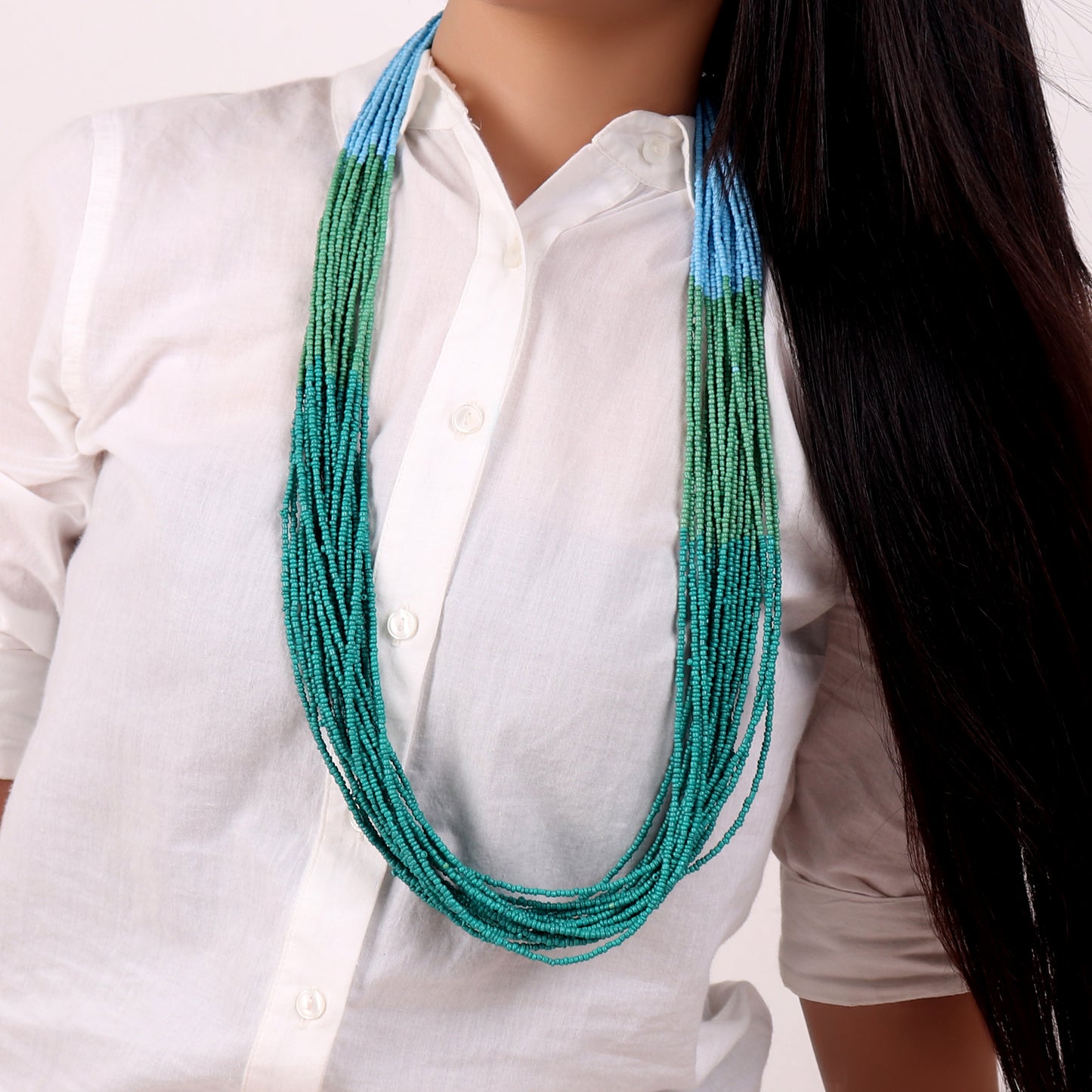 Necklace,Boho Beaded Necklace with three color punch (Green & Blue) - Cippele Multi Store