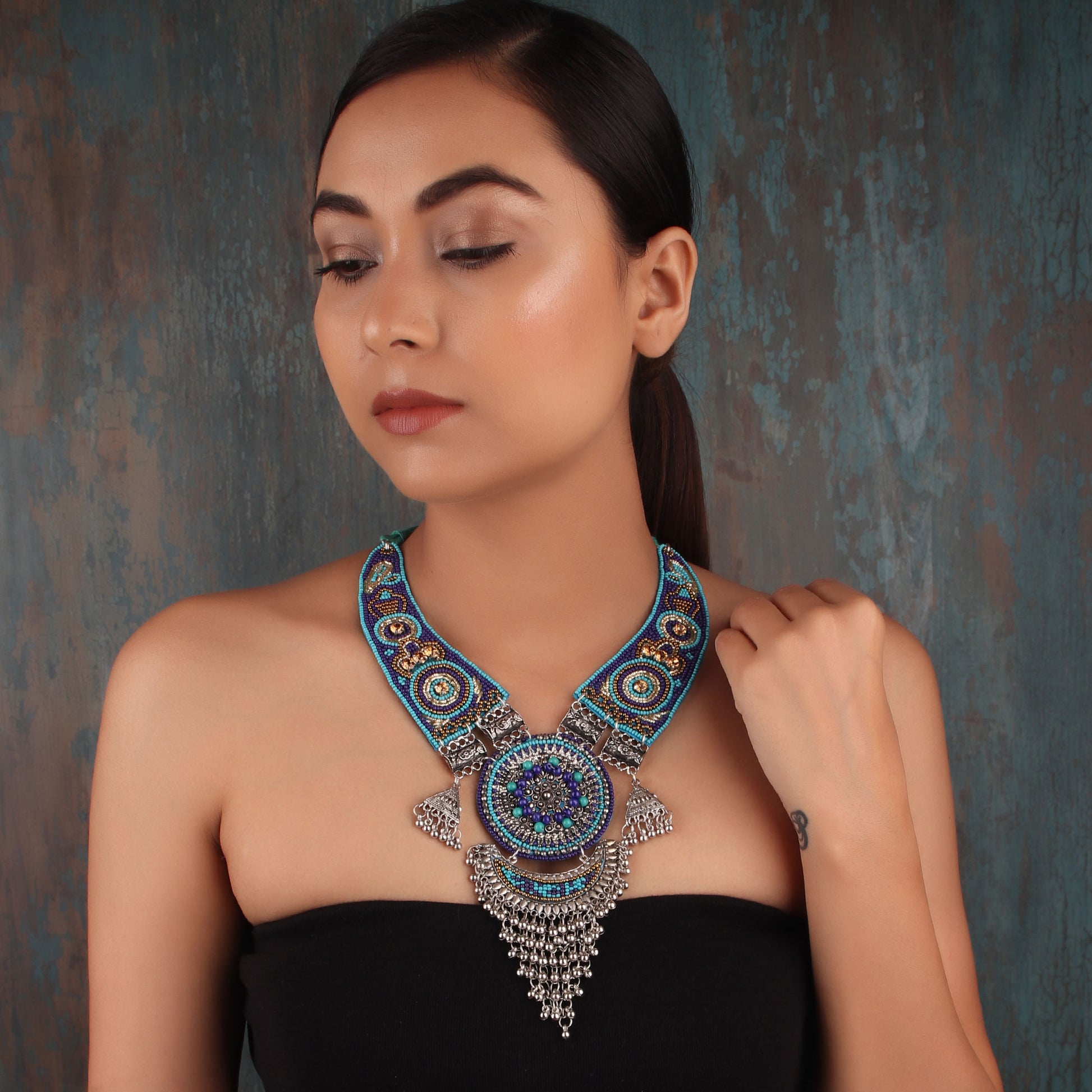 Necklace,The Picasso Art Necklace in Blue - Cippele Multi Store