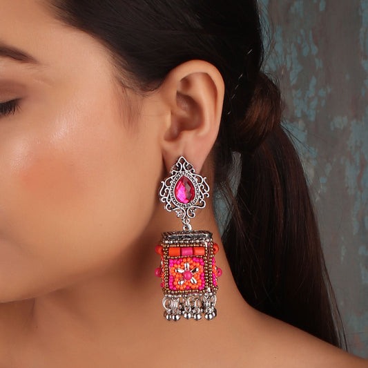 Earrings,The Dazzling Stone Beaded Earring in Pink & Orange - Cippele Multi Store