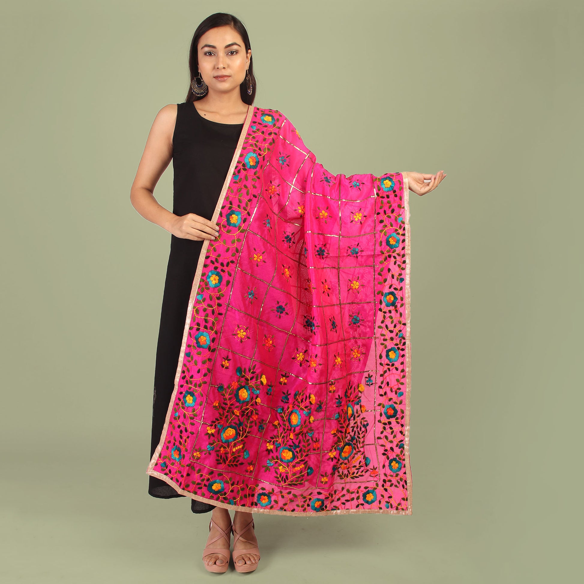 Dupatta,The Pretty Cutie Creeper Phulkari Dupatta - Cippele Multi Store