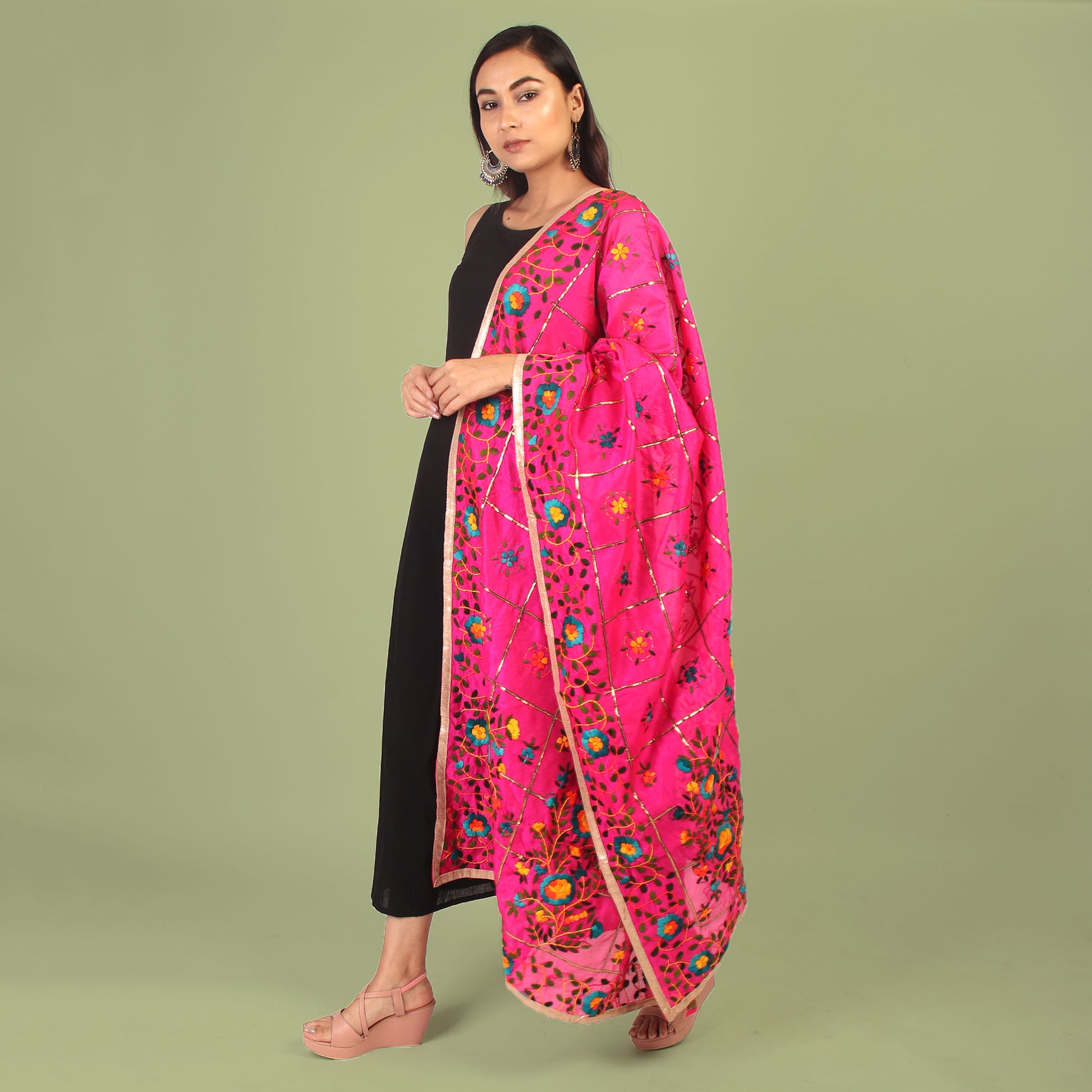 Dupatta,The Pretty Cutie Creeper Phulkari Dupatta - Cippele Multi Store
