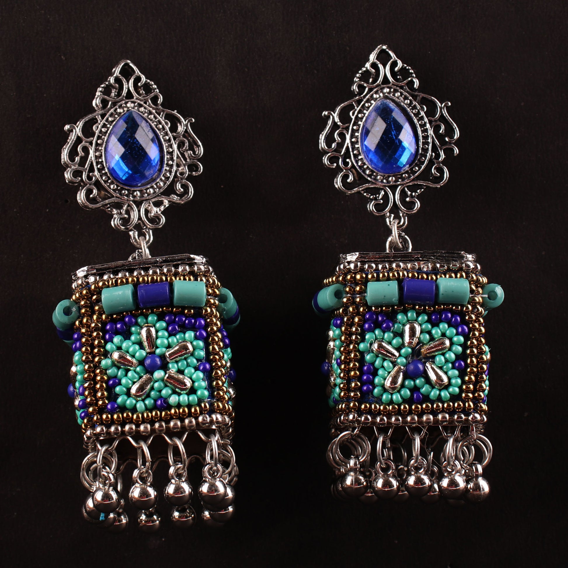 Earrings,The Dazzling Stone Beaded Earring in Shades of Blue - Cippele Multi Store