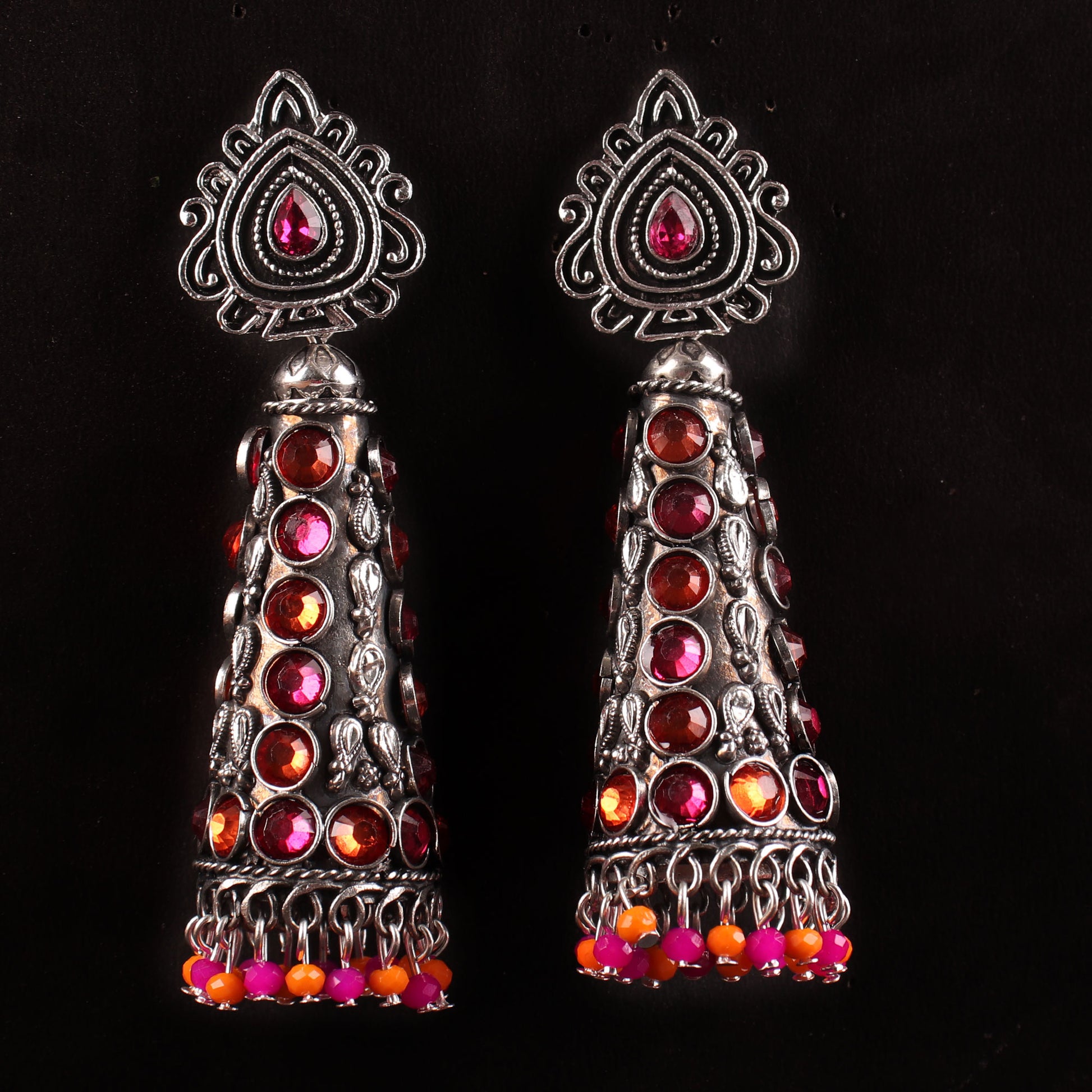 Earrings,The Surreal Treasure Cone Earrings with Pink & Orange Stones - Cippele Multi Store