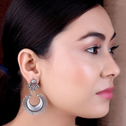 Earrings,The Fenced Crescent Silver Look Alike Earrings - Cippele Multi Store