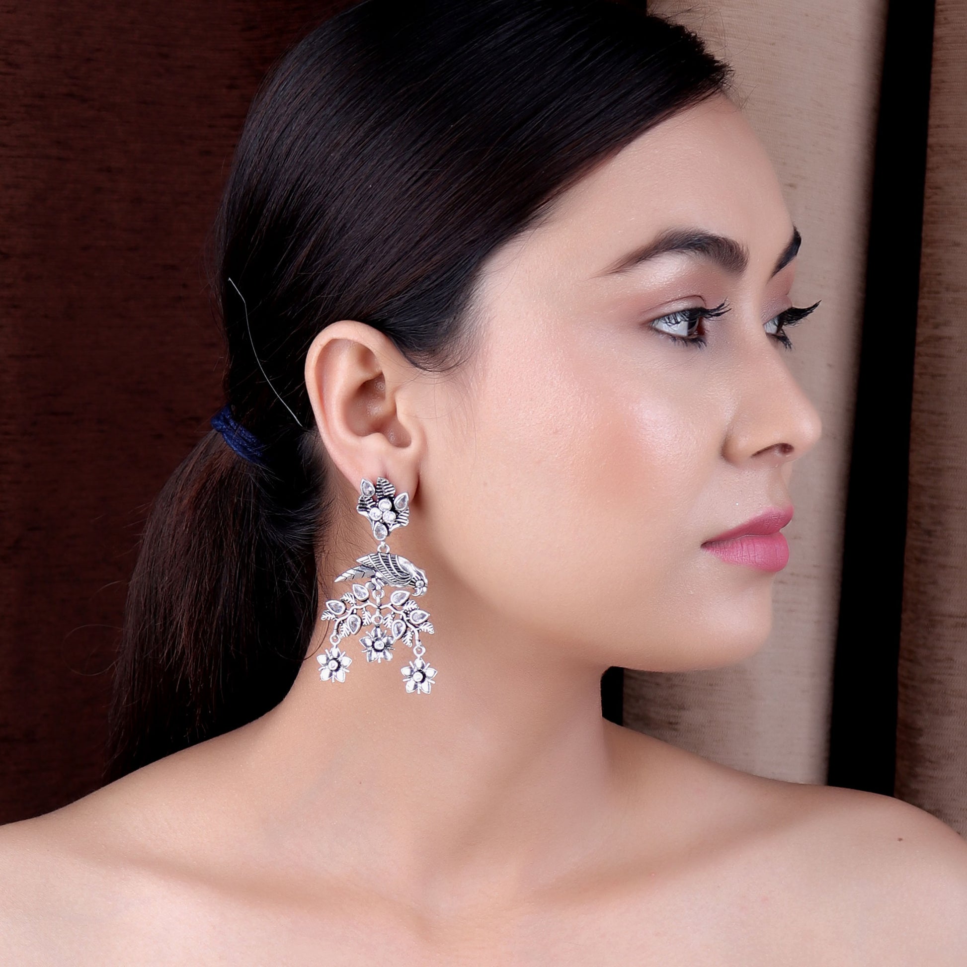 Earrings,The Glistening Parrot Earrings with White Stones - Cippele Multi Store