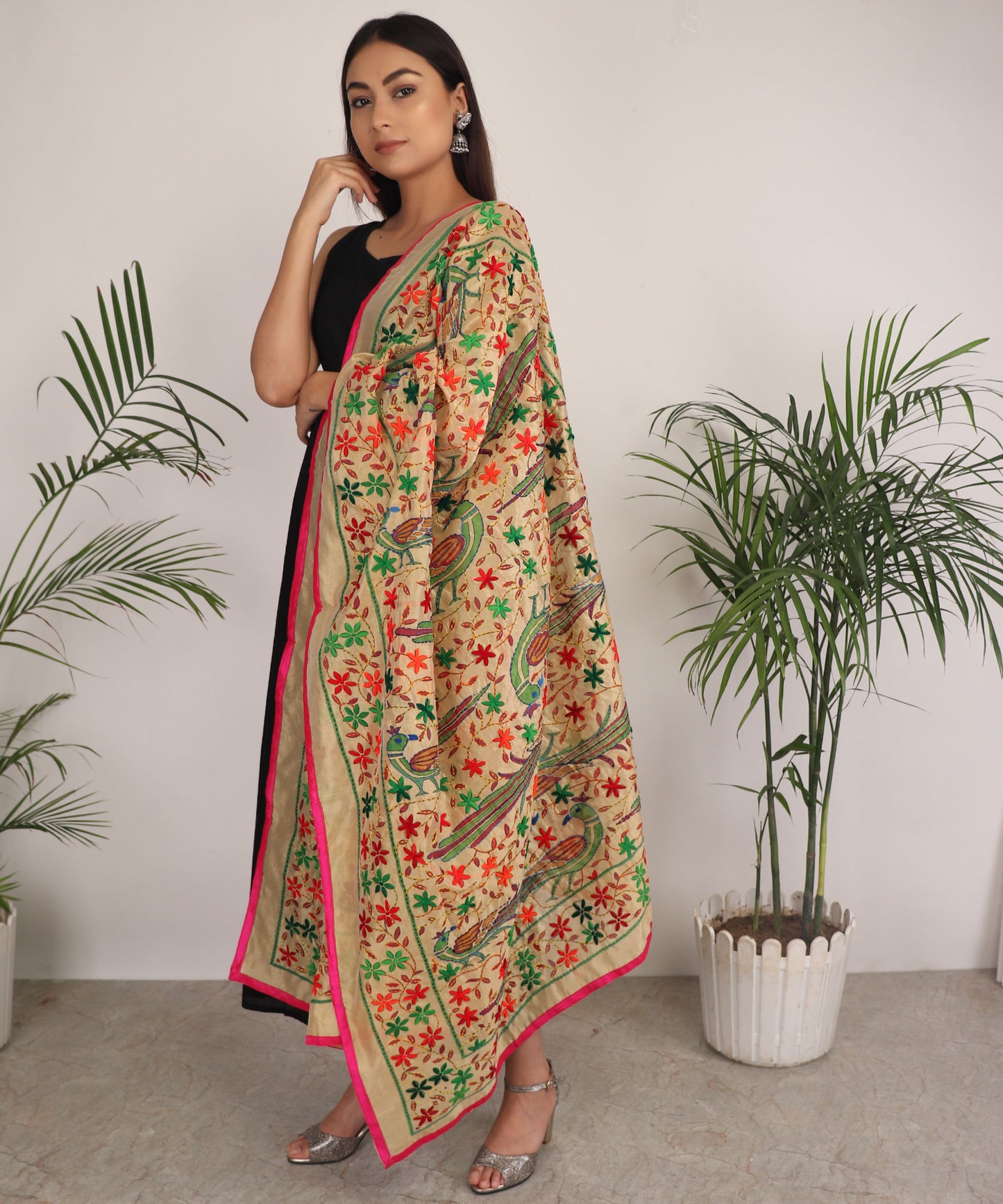 Dupatta,The Phulanca Green Peacock Phulkari Dupatta - Cippele Multi Store