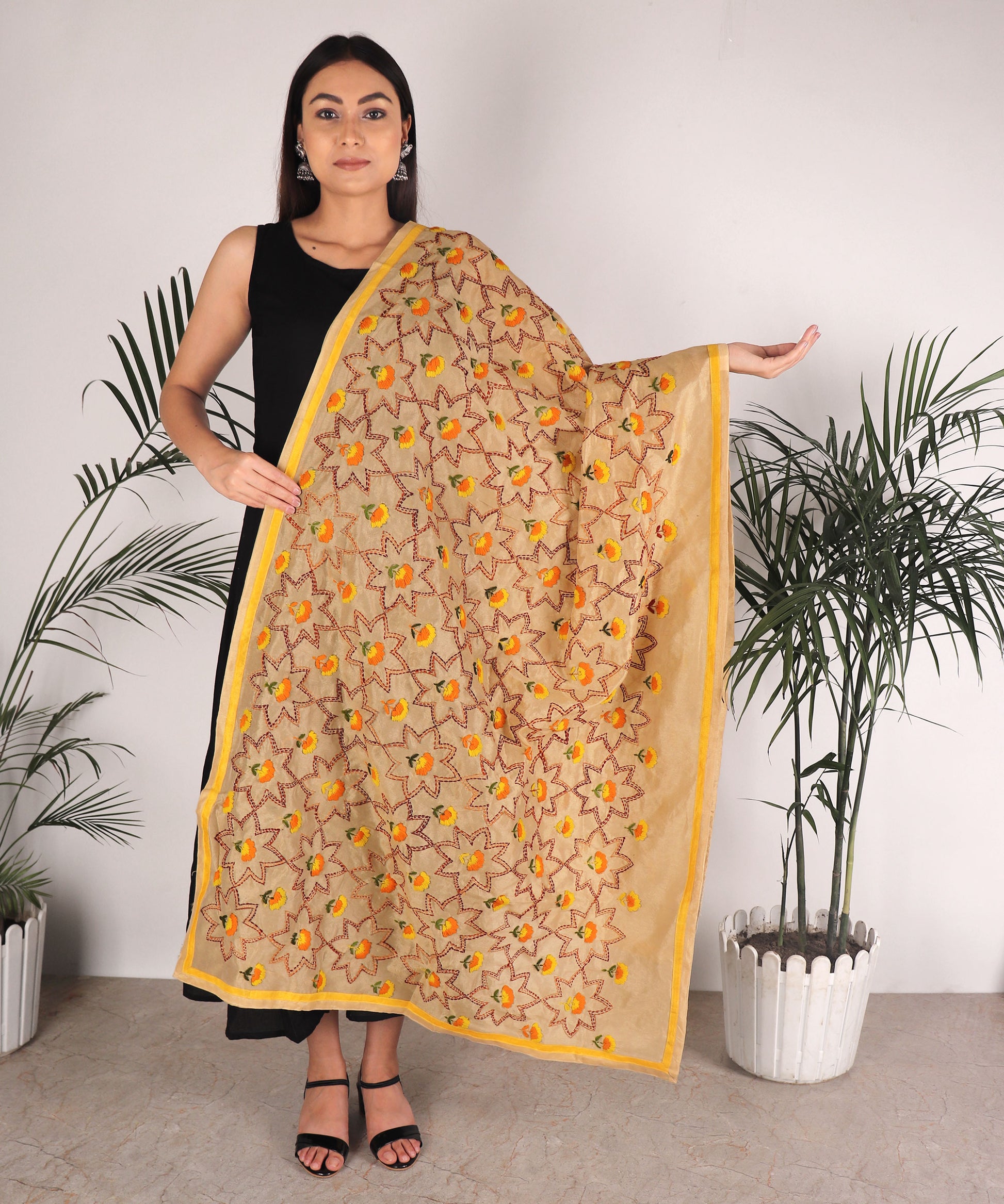 Dupatta,The Marigold Phulkari Dupatta - Cippele Multi Store