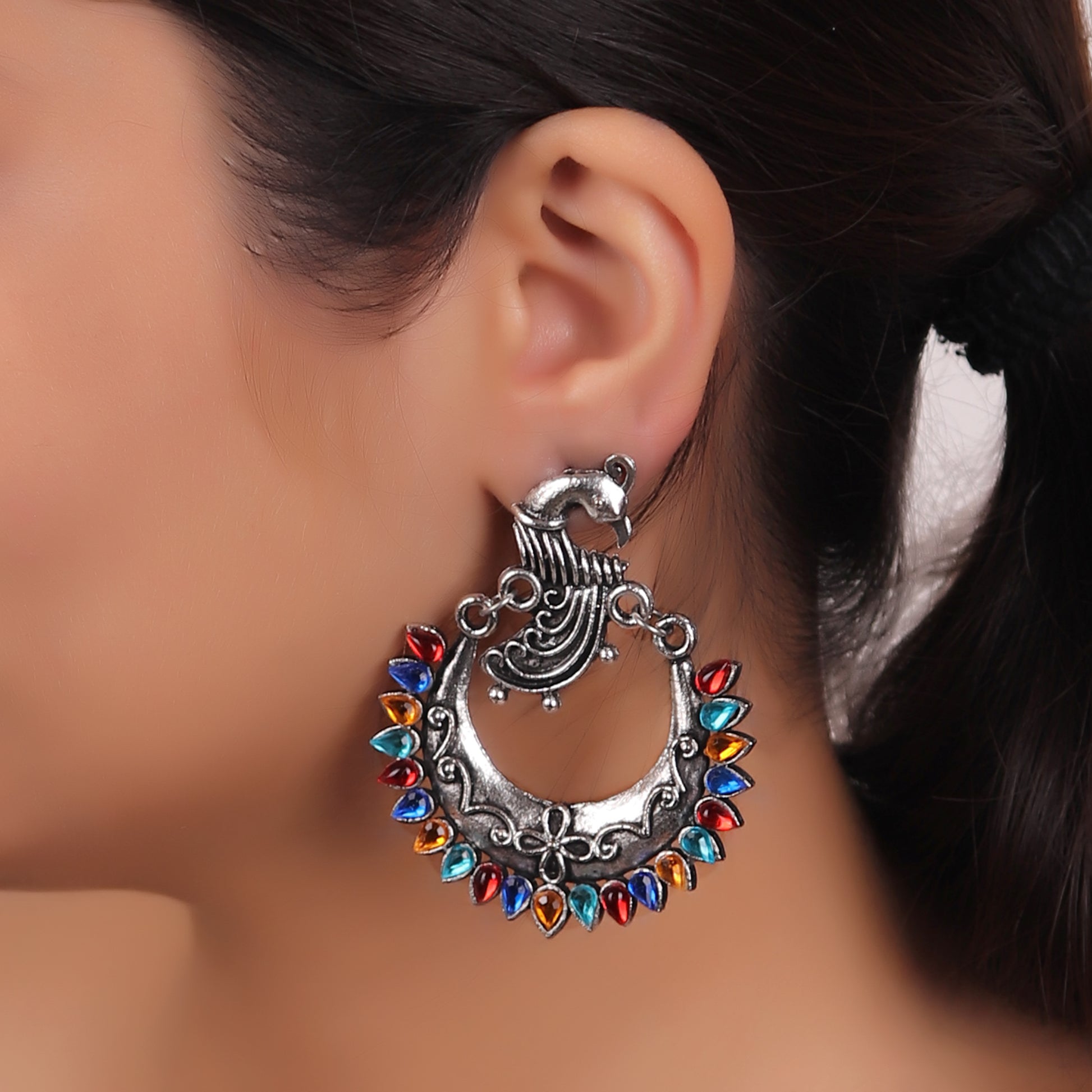Earrings,The Peacock in the Moon in Multicolor - Cippele Multi Store