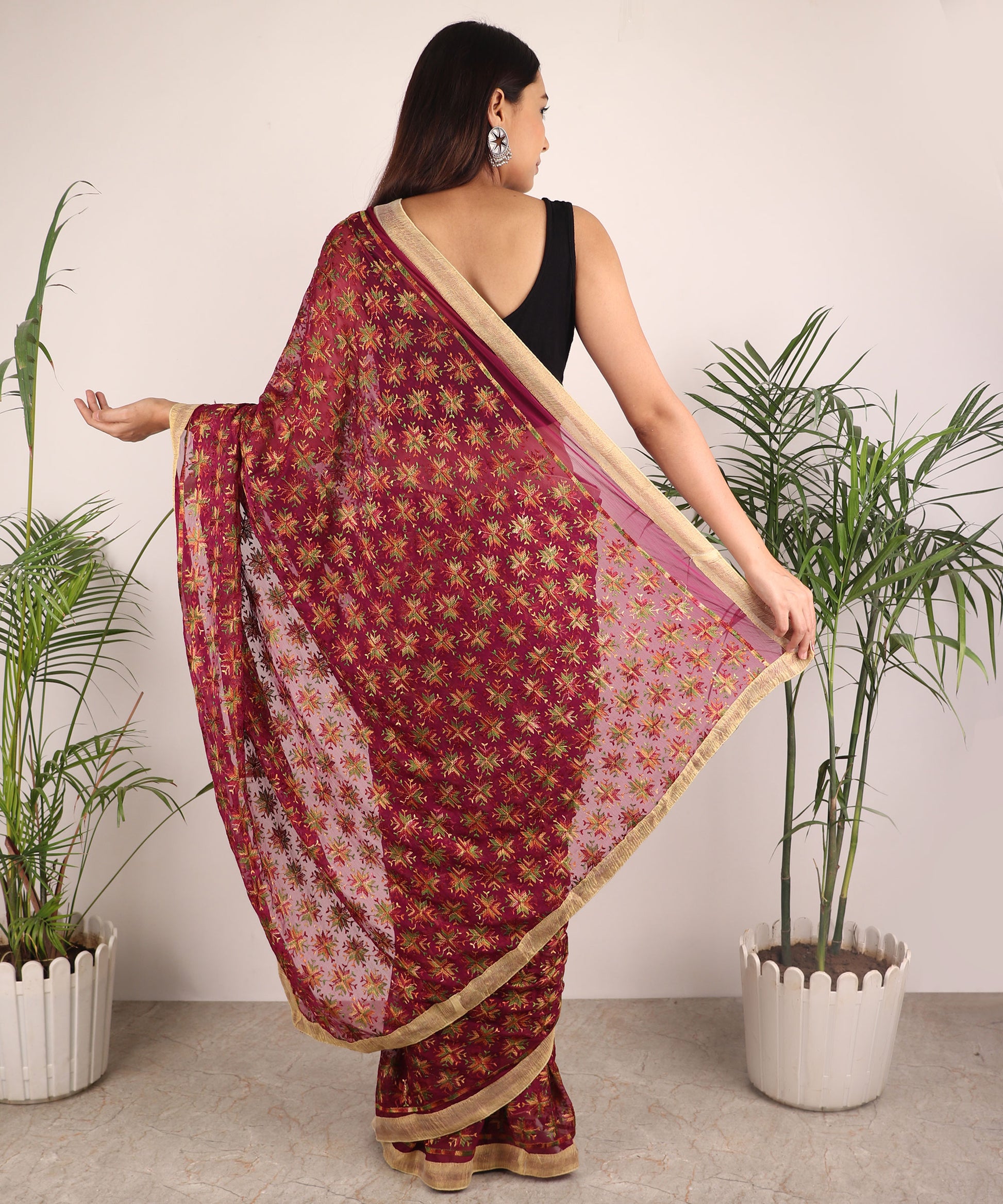 Saree,The Floral Phulkari Saree in Multicolor - Cippele Multi Store
