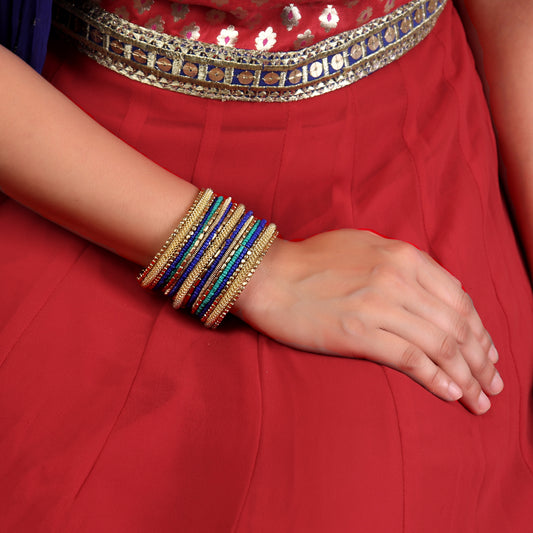 Hand Cuff,Hues of Blue Beaded Bangle Set in Golden - Cippele Multi Store