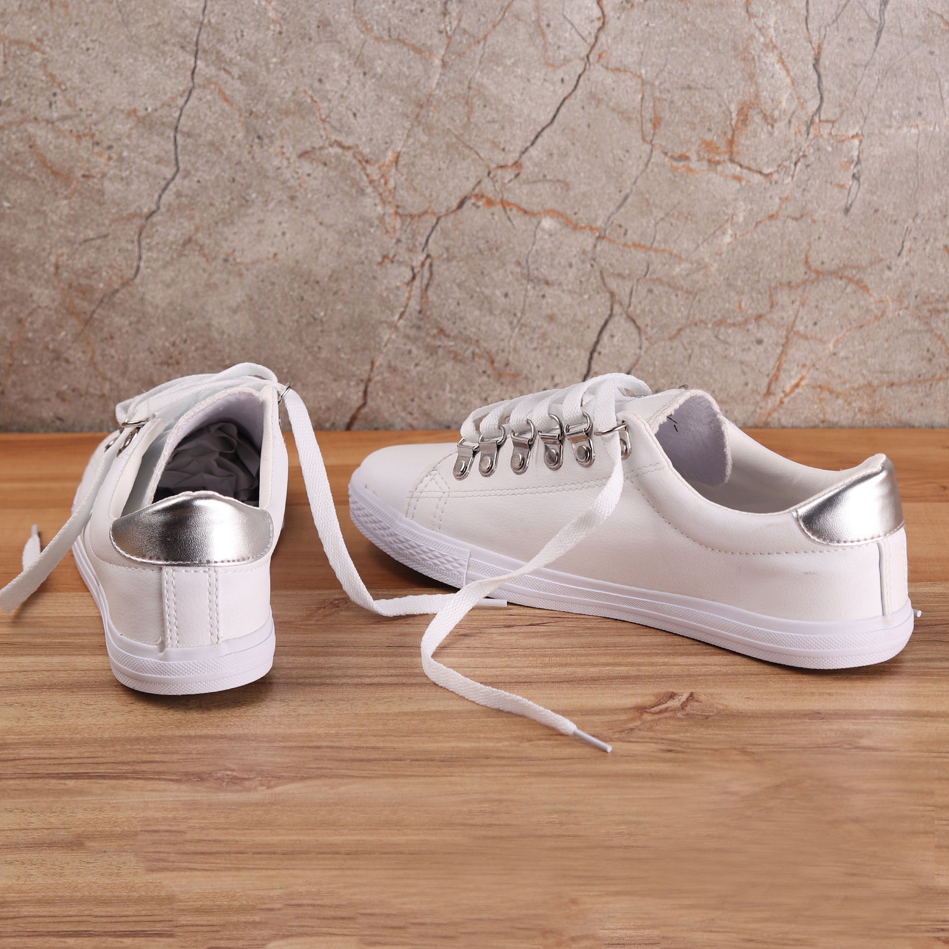 Foot Wear,White Sneaker with Silver Accents - Cippele Multi Store
