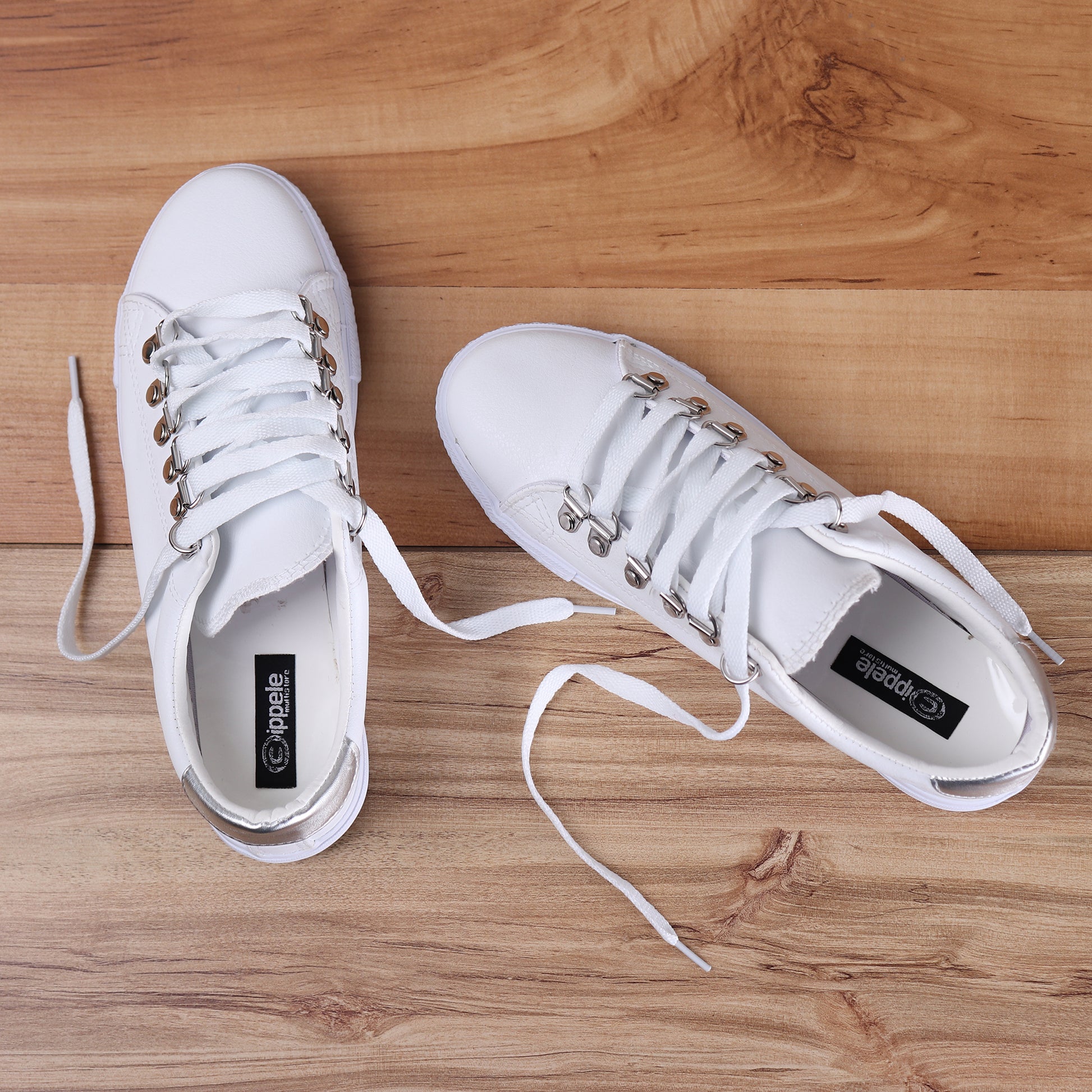 Foot Wear,White Sneaker with Silver Accents - Cippele Multi Store