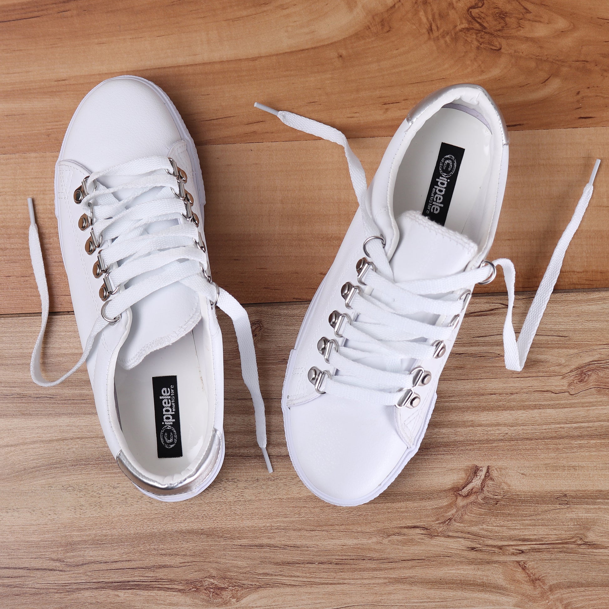 Foot Wear,White Sneaker with Silver Accents - Cippele Multi Store