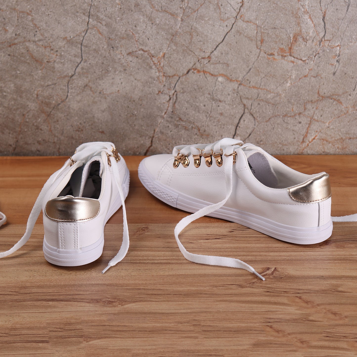 Foot Wear,White Sneaker with Golden Accents - Cippele Multi Store