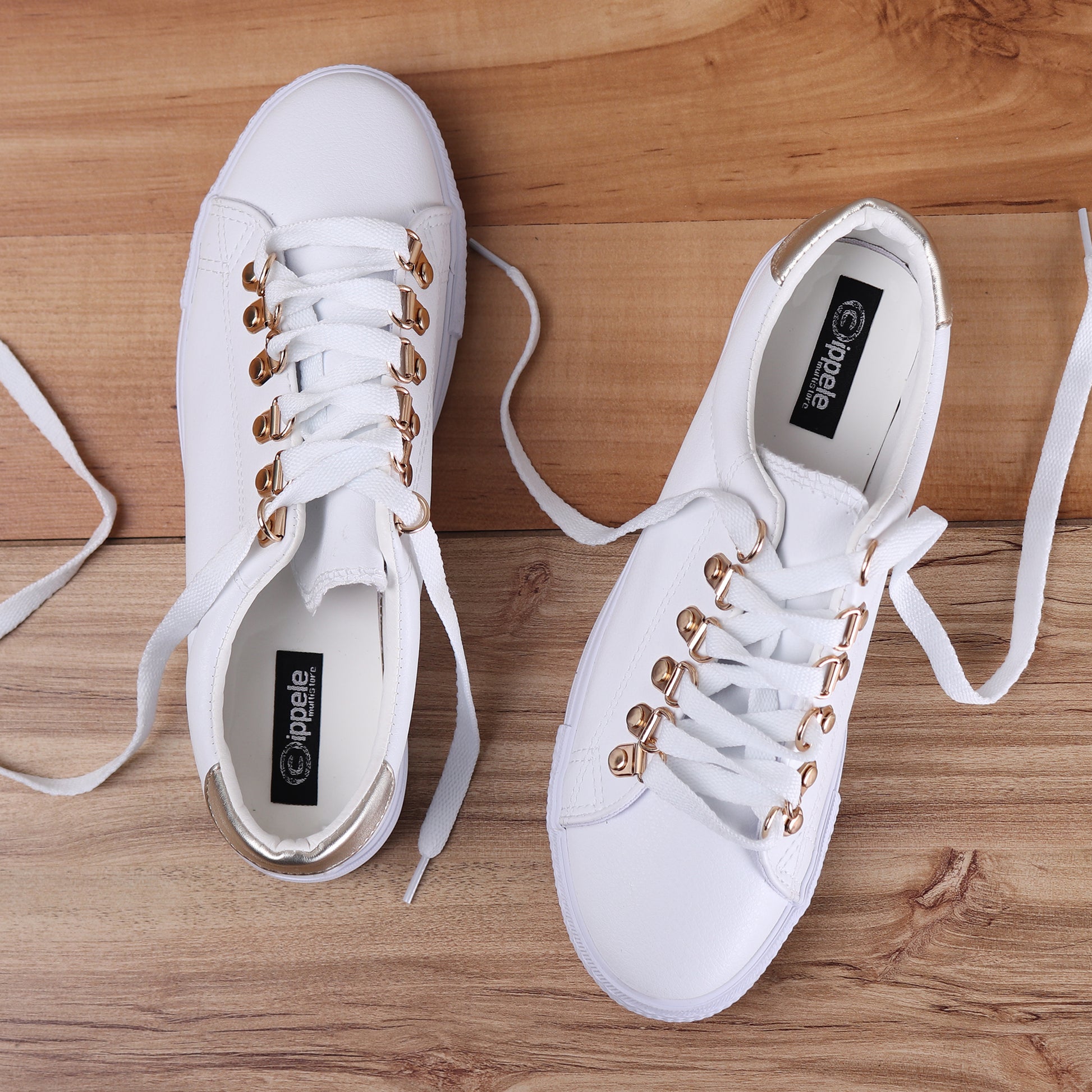 Foot Wear,White Sneaker with Golden Accents - Cippele Multi Store