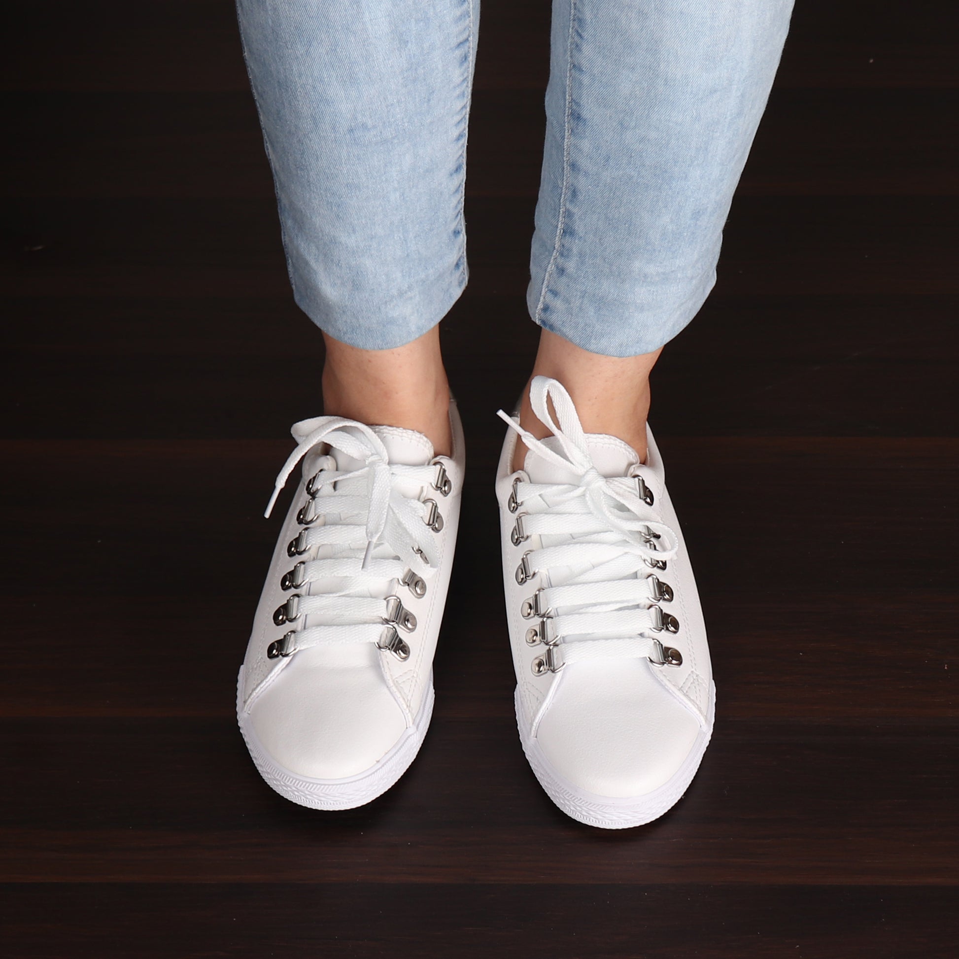 Foot Wear,White Sneaker with Silver Accents - Cippele Multi Store