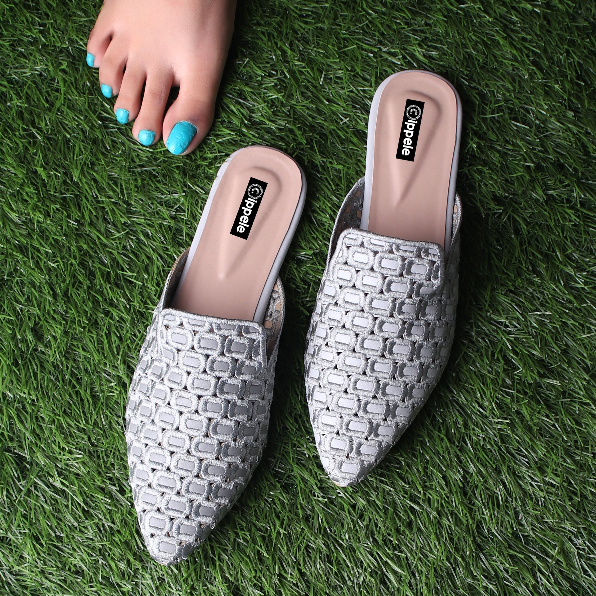 Foot Wear,The Quintessential Fabric Blocks Grey Mules - Cippele Multi Store