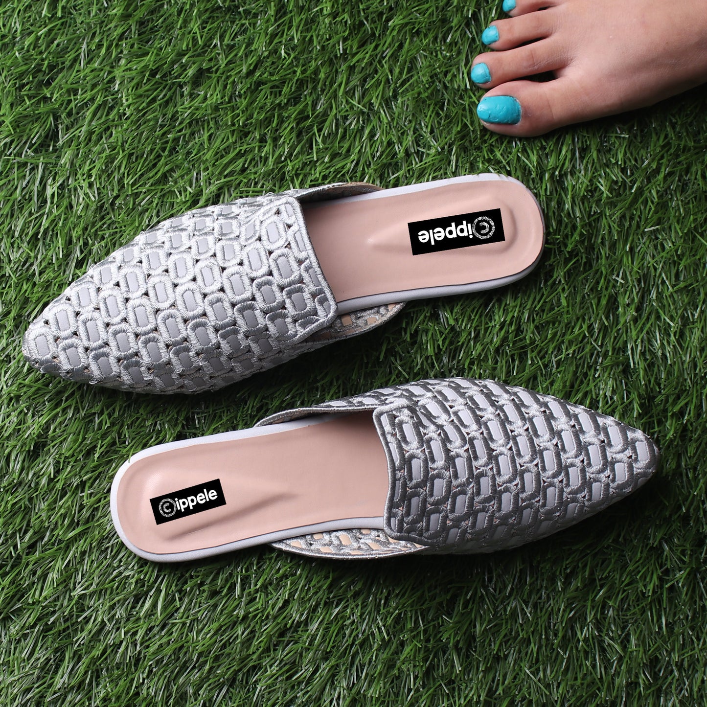 Foot Wear,The Quintessential Fabric Blocks Grey Mules - Cippele Multi Store