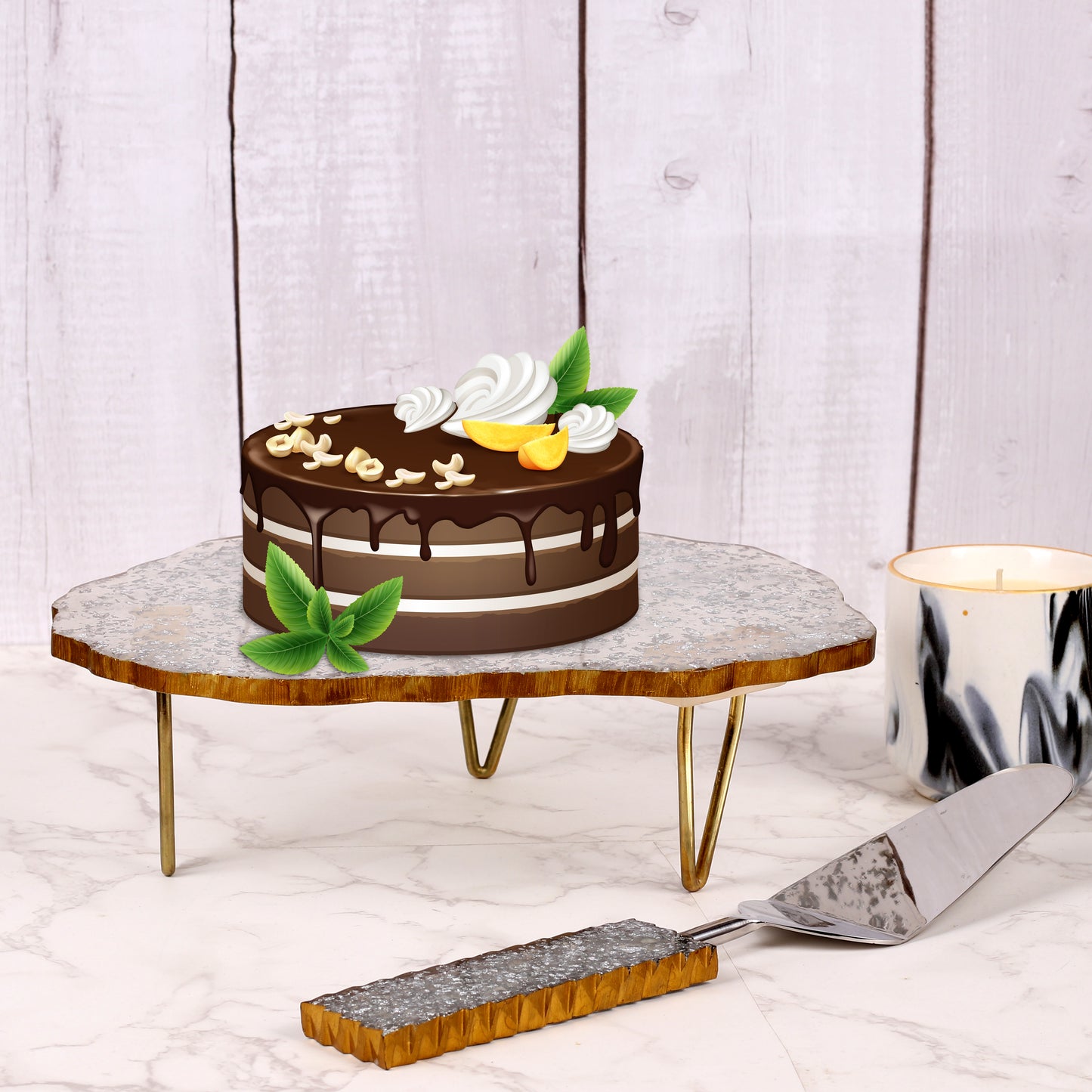 The Fluidic Silver Metal Accent Cake Stand