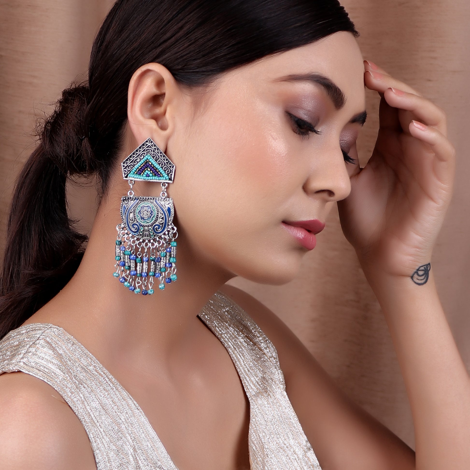Earrings,The crown on your earlobe Earring in Blue & Green - Cippele Multi Store