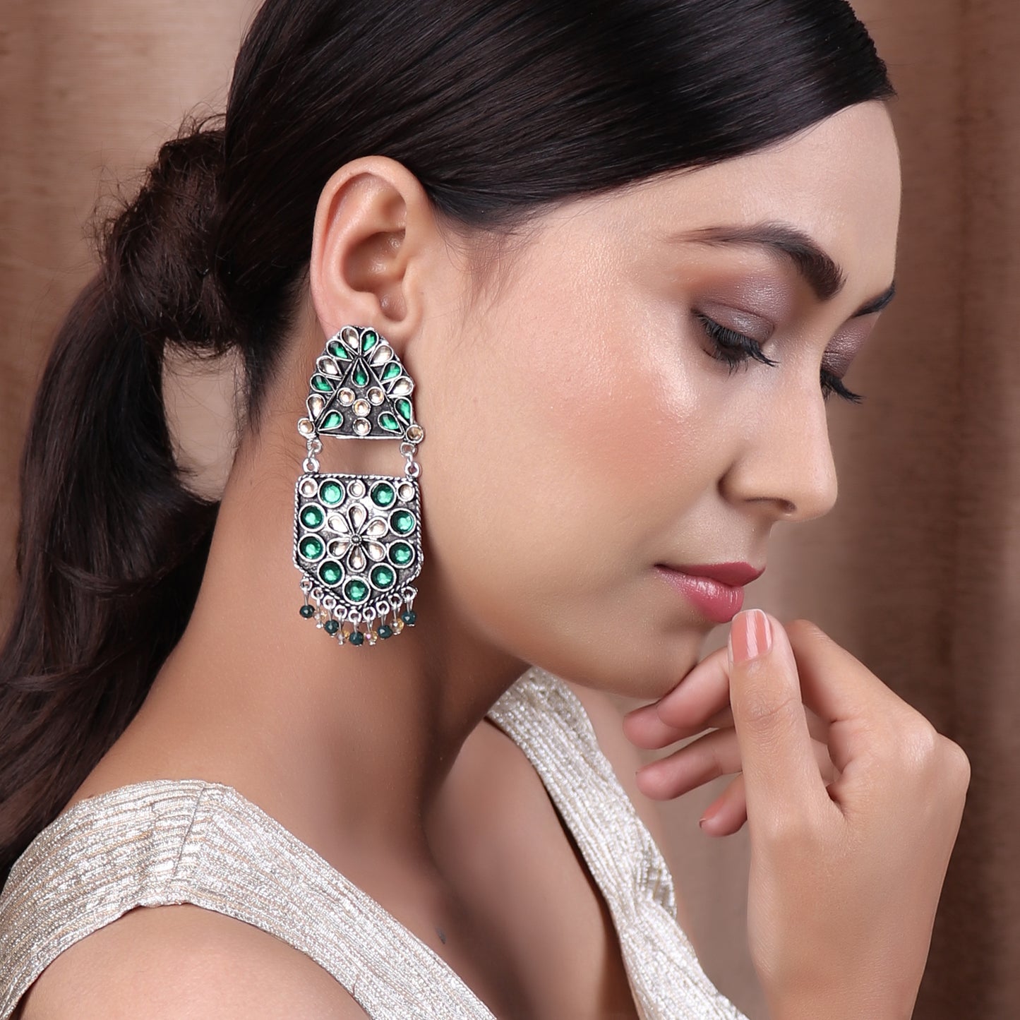 Earrings,The Flower Pearl Afghani earing in Green & Cream - Cippele Multi Store
