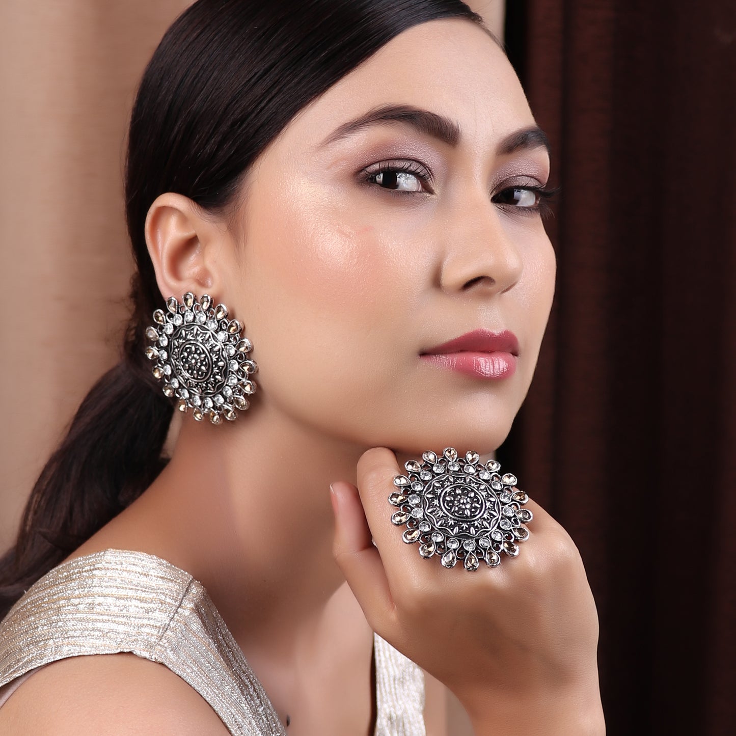 Ring & Earring Set,The Glorified Earring and The Ring set in White & Cream - Cippele Multi Store