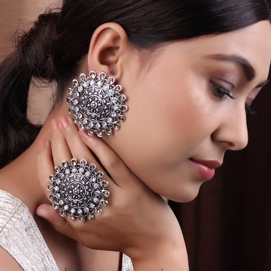 Ring & Earring Set,The Glorified Earring and The Ring set in White & Cream - Cippele Multi Store