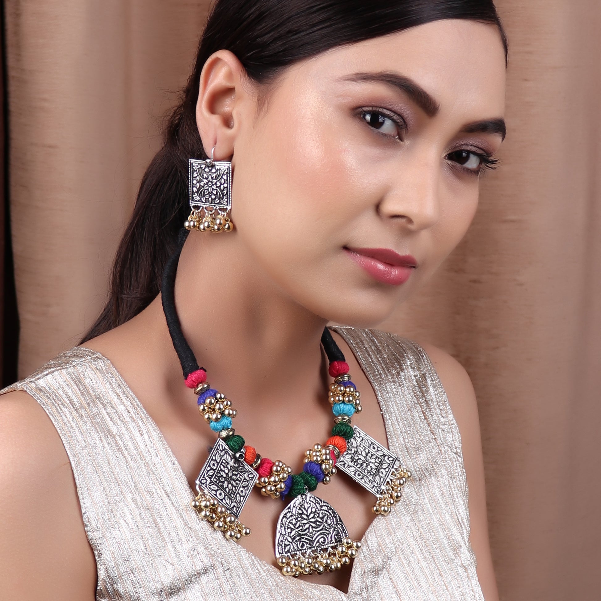 Necklace Set,The Cheerful Necklace Set in Multicolor Thread - Cippele Multi Store