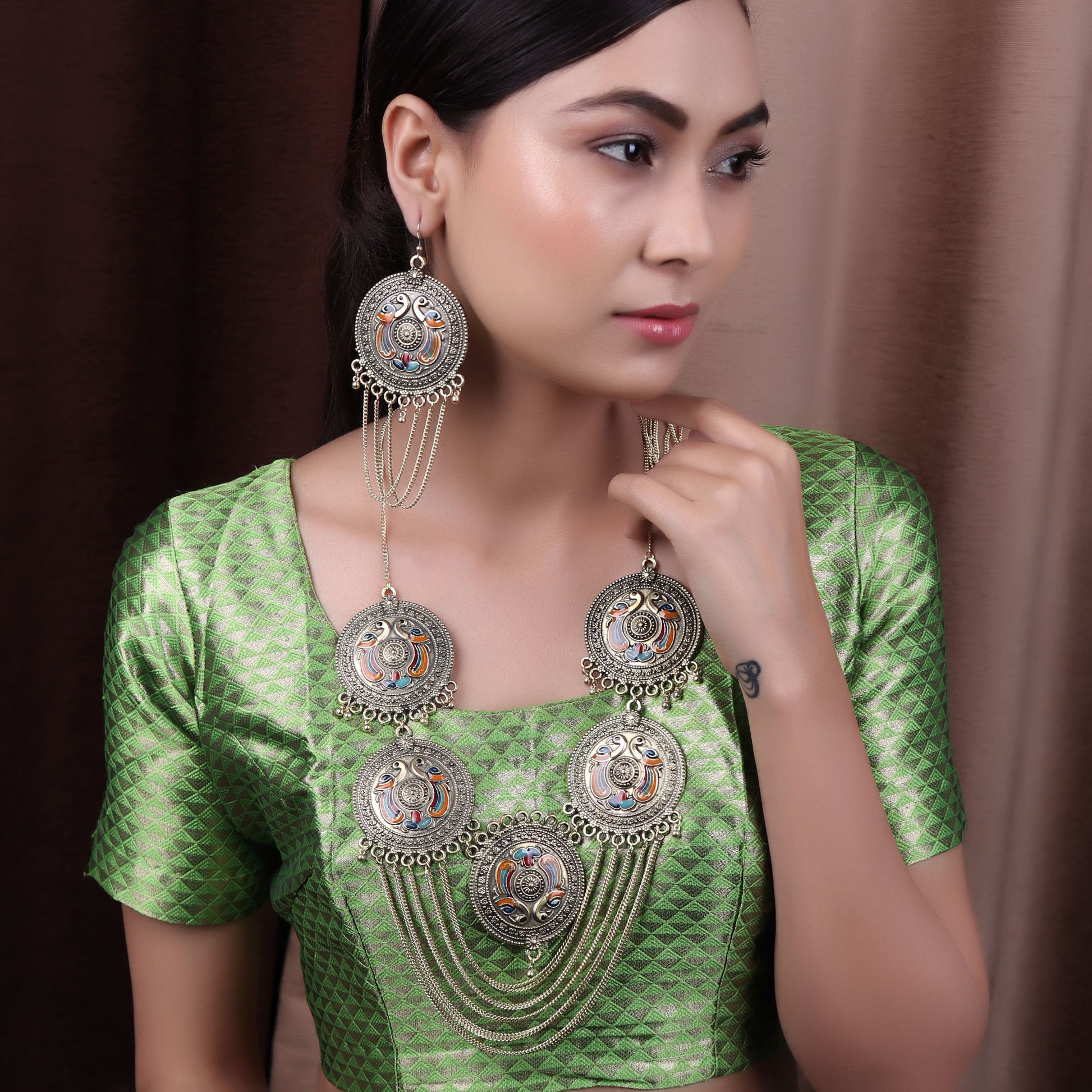 Necklace Set,The designer Colorful Peacock Necklace Set in Golden - Cippele Multi Store