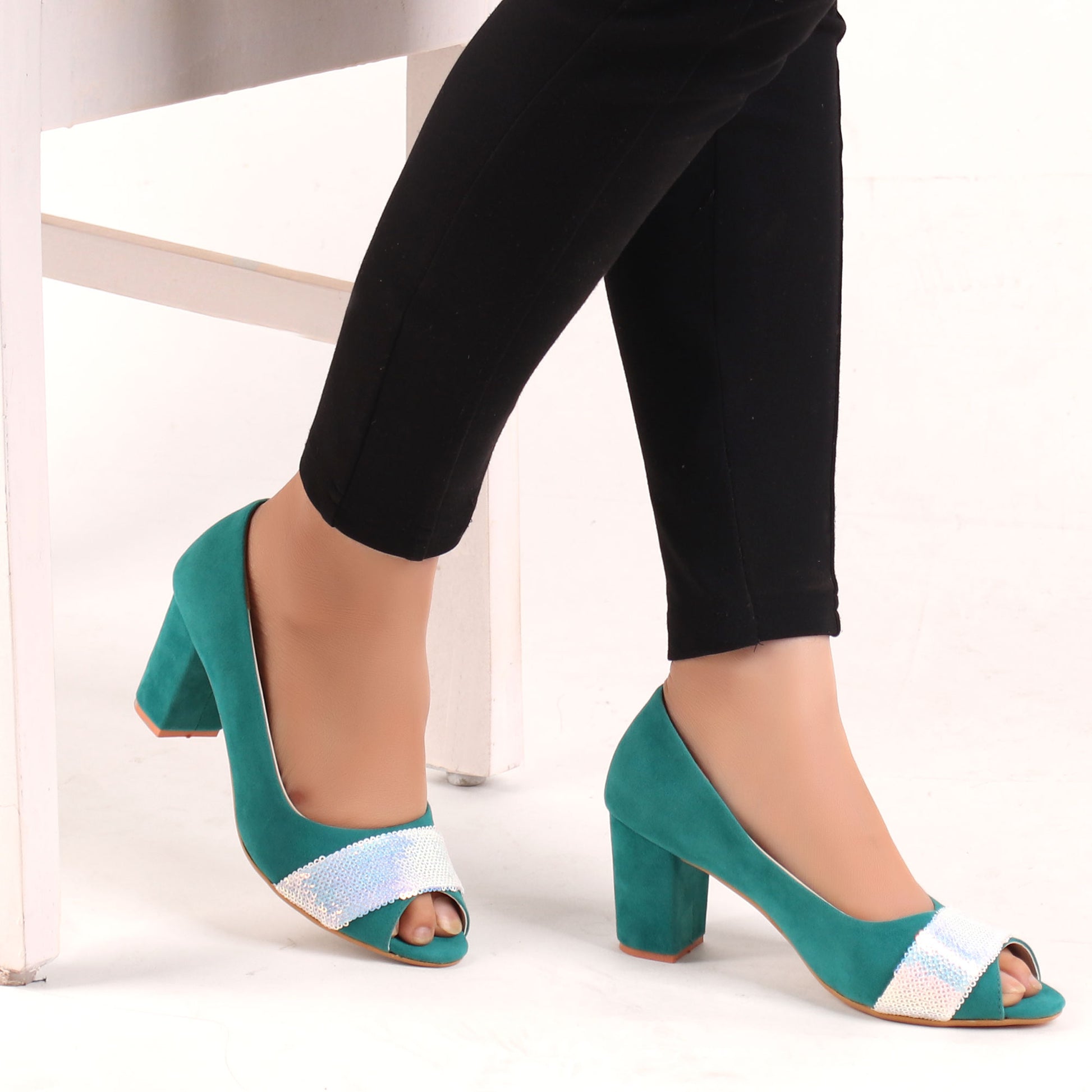 Foot Wear,The Ravishing Fillet Suede Block Heel in Green - Cippele Multi Store