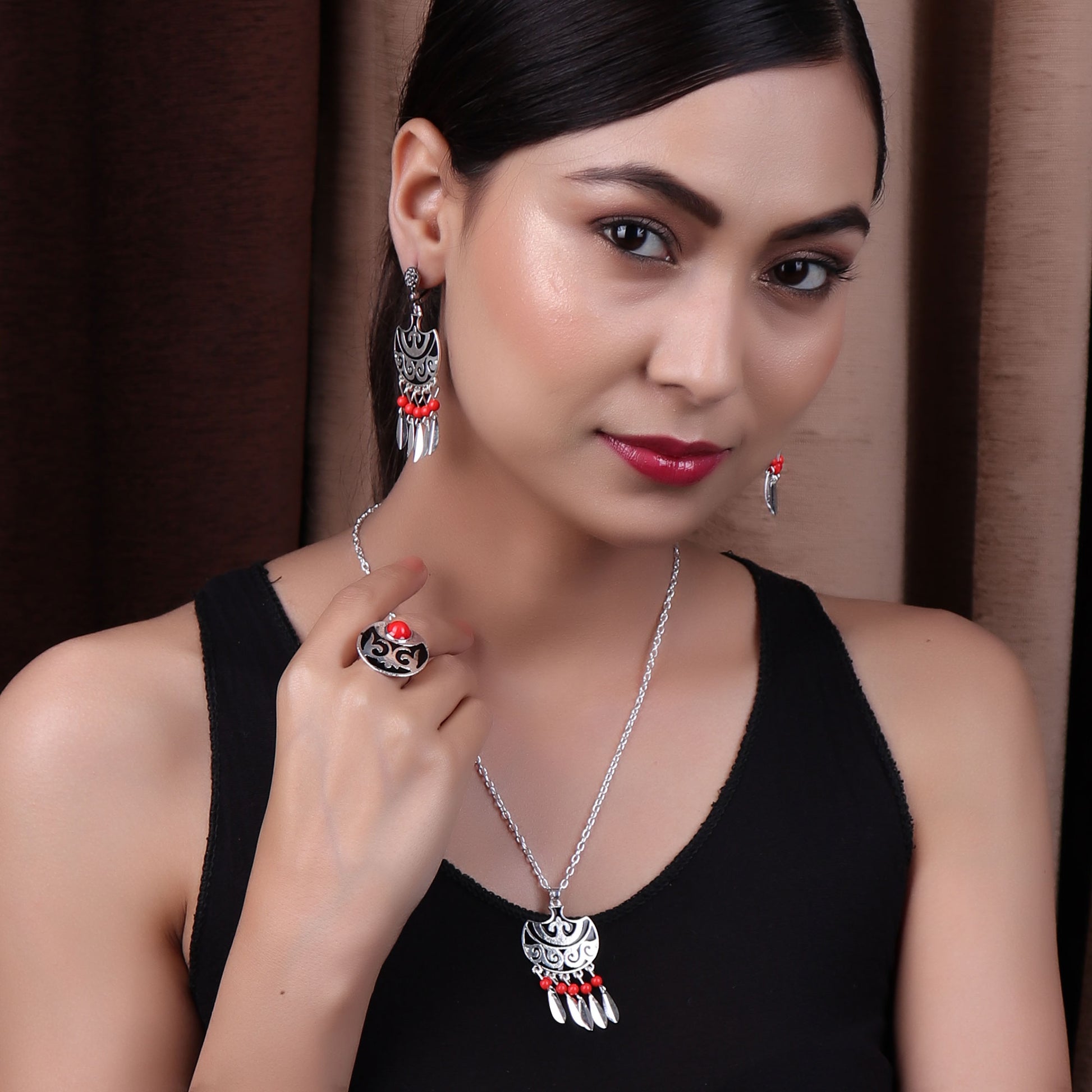 Necklace Set,The Ethiopian Tribal Set in Red - Cippele Multi Store