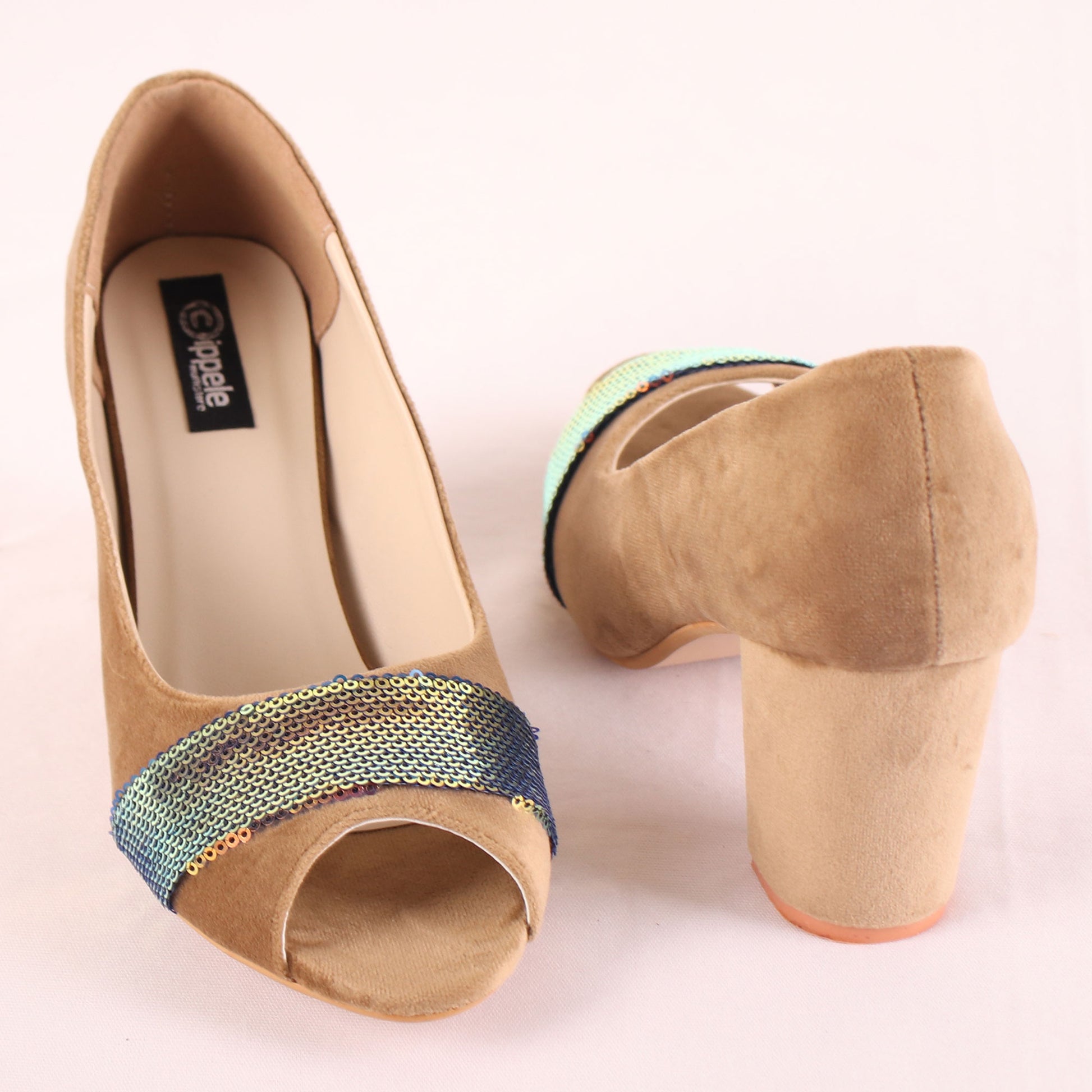 Foot Wear,The Ravishing Fillet Suede Block Heels in Beige - Cippele Multi Store