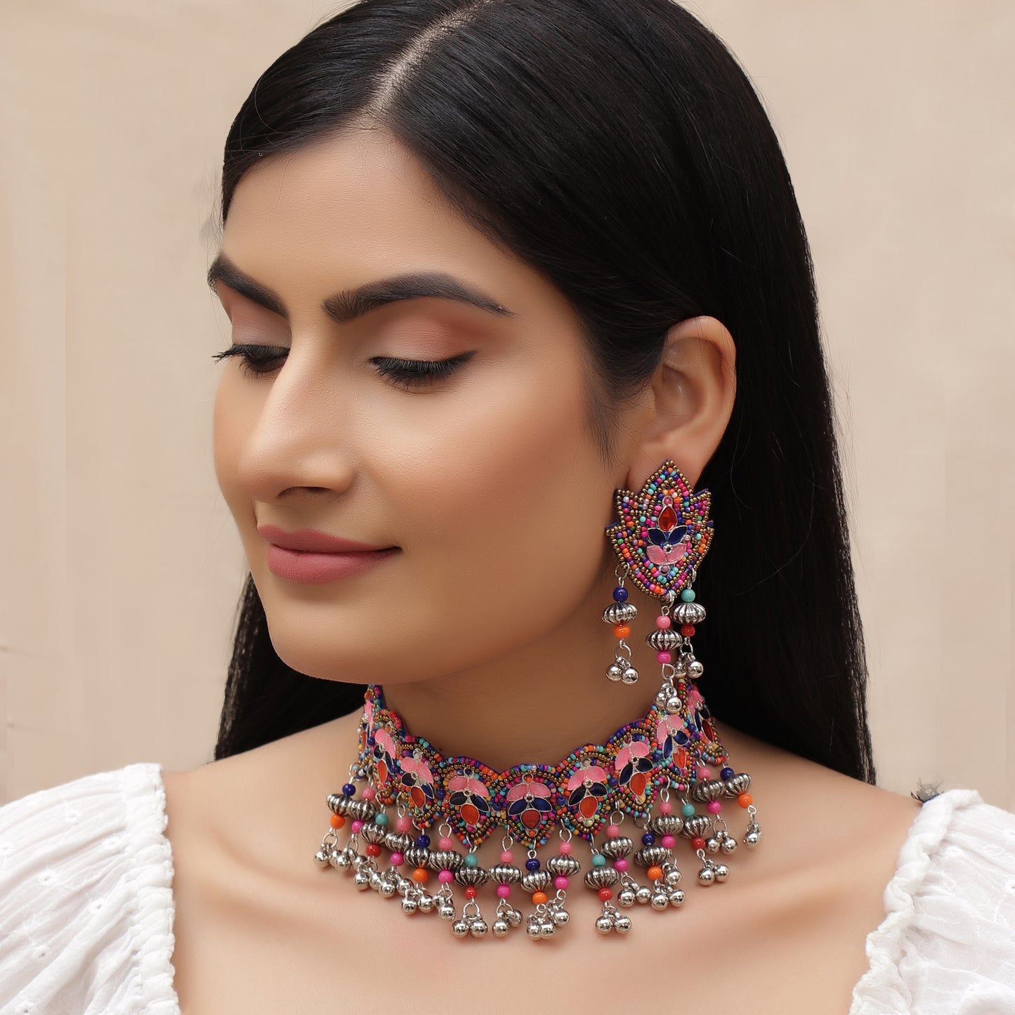 The Trippy Trinky Affair Multicolor Beaded Choker Set