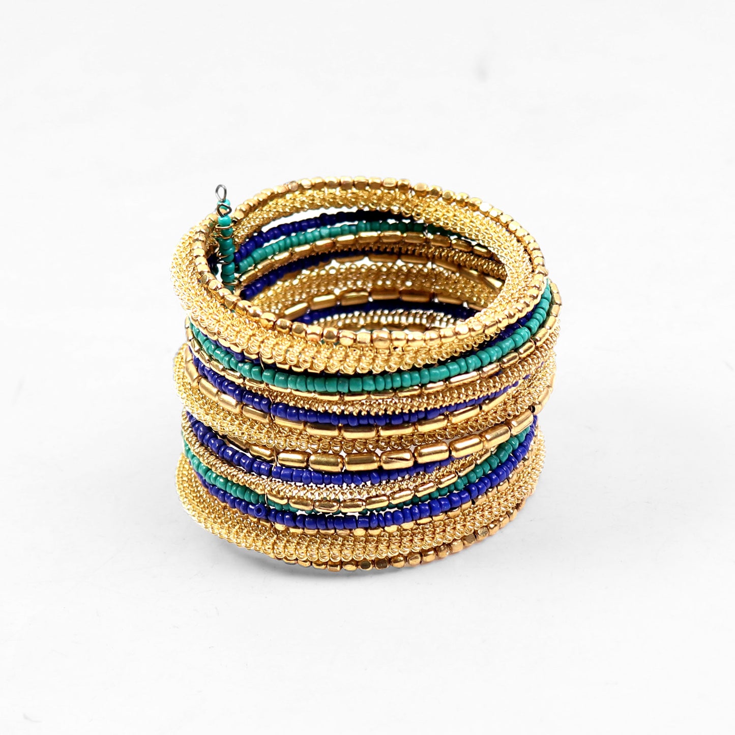 Hand Cuff,Hues of Blue Beaded Bangle Set in Golden - Cippele Multi Store