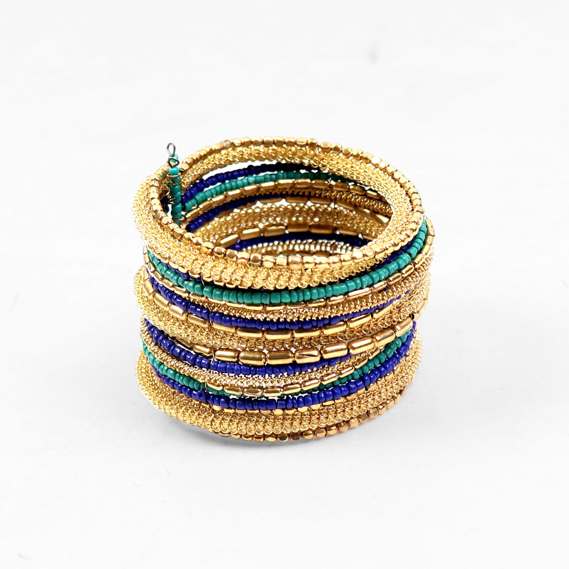 Hand Cuff,Hues of Blue Beaded Bangle Set in Golden - Cippele Multi Store
