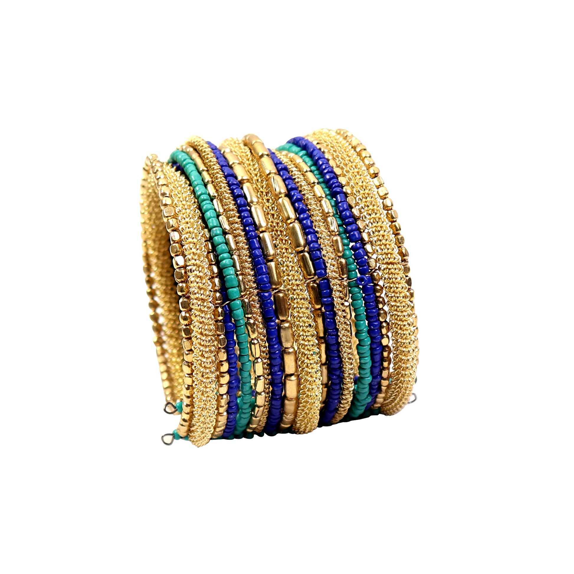 Hand Cuff,Hues of Blue Beaded Bangle Set in Golden - Cippele Multi Store