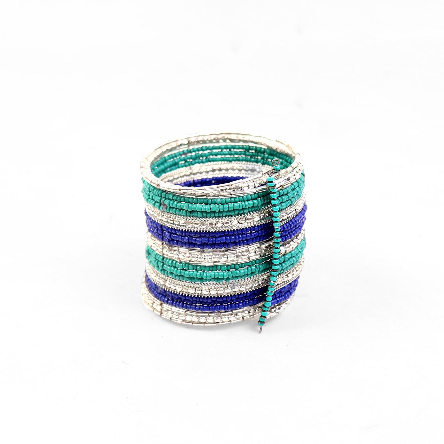 Hand Cuff,Hues of Blue Beaded Bangle Set in Silver - Cippele Multi Store