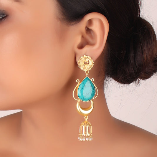 Earrings,The Delightful Glitter Jhoomar with Sea Green Stone - Cippele Multi Store