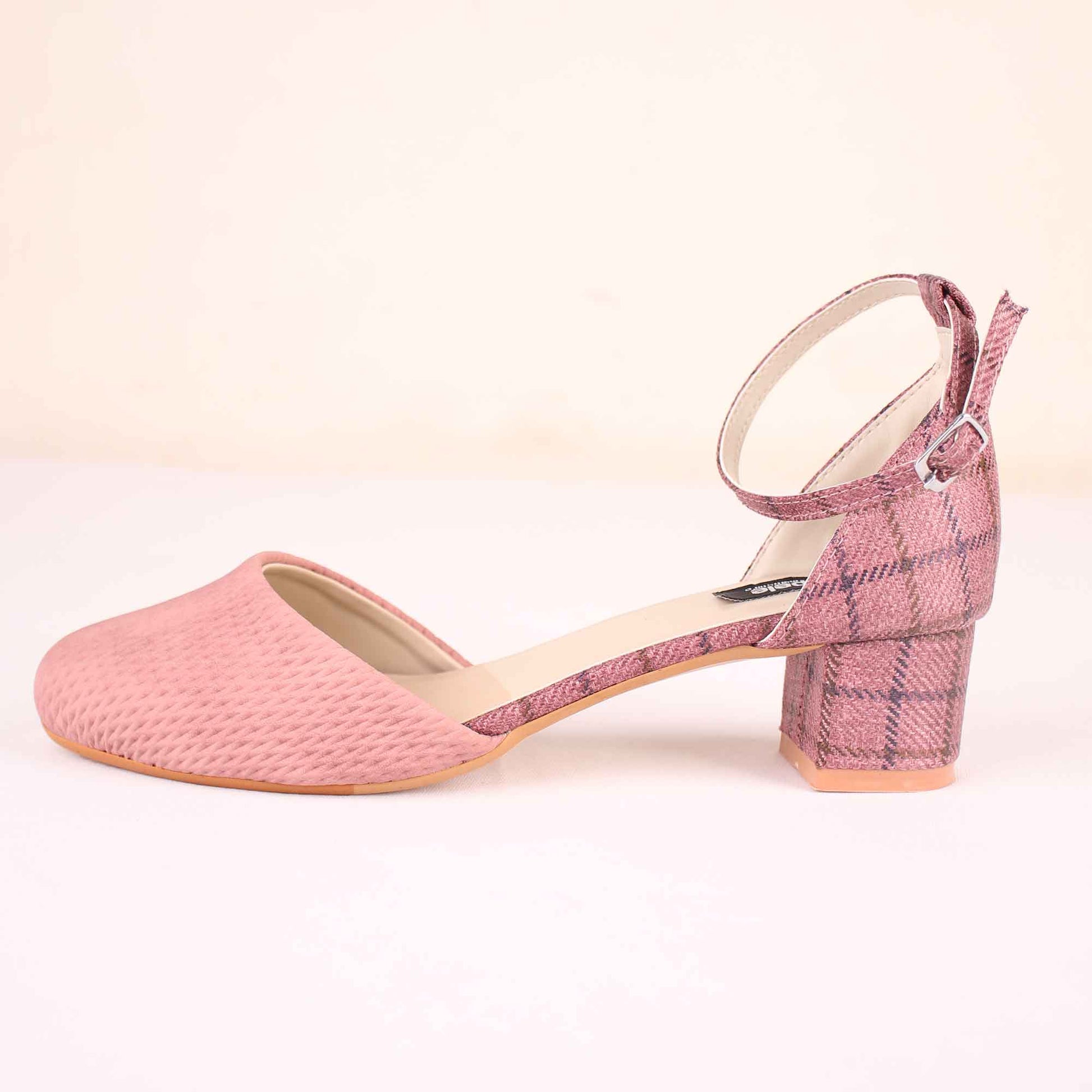 Foot Wear,The Interweave Checked Pink Block Heels - Cippele Multi Store