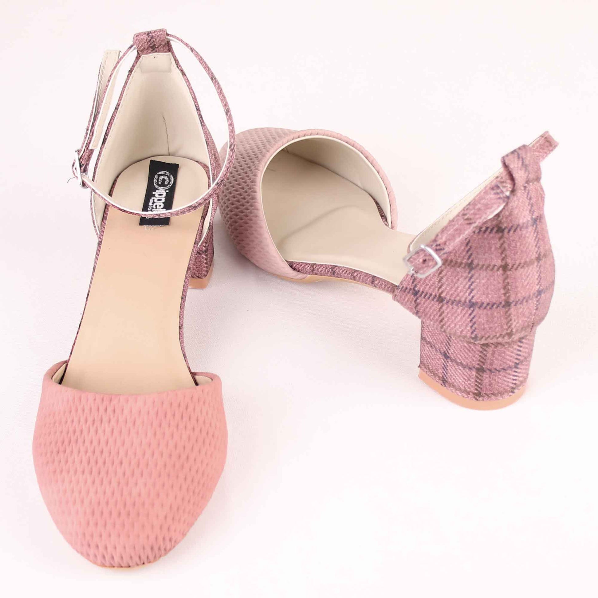 Foot Wear,The Interweave Checked Pink Block Heels - Cippele Multi Store