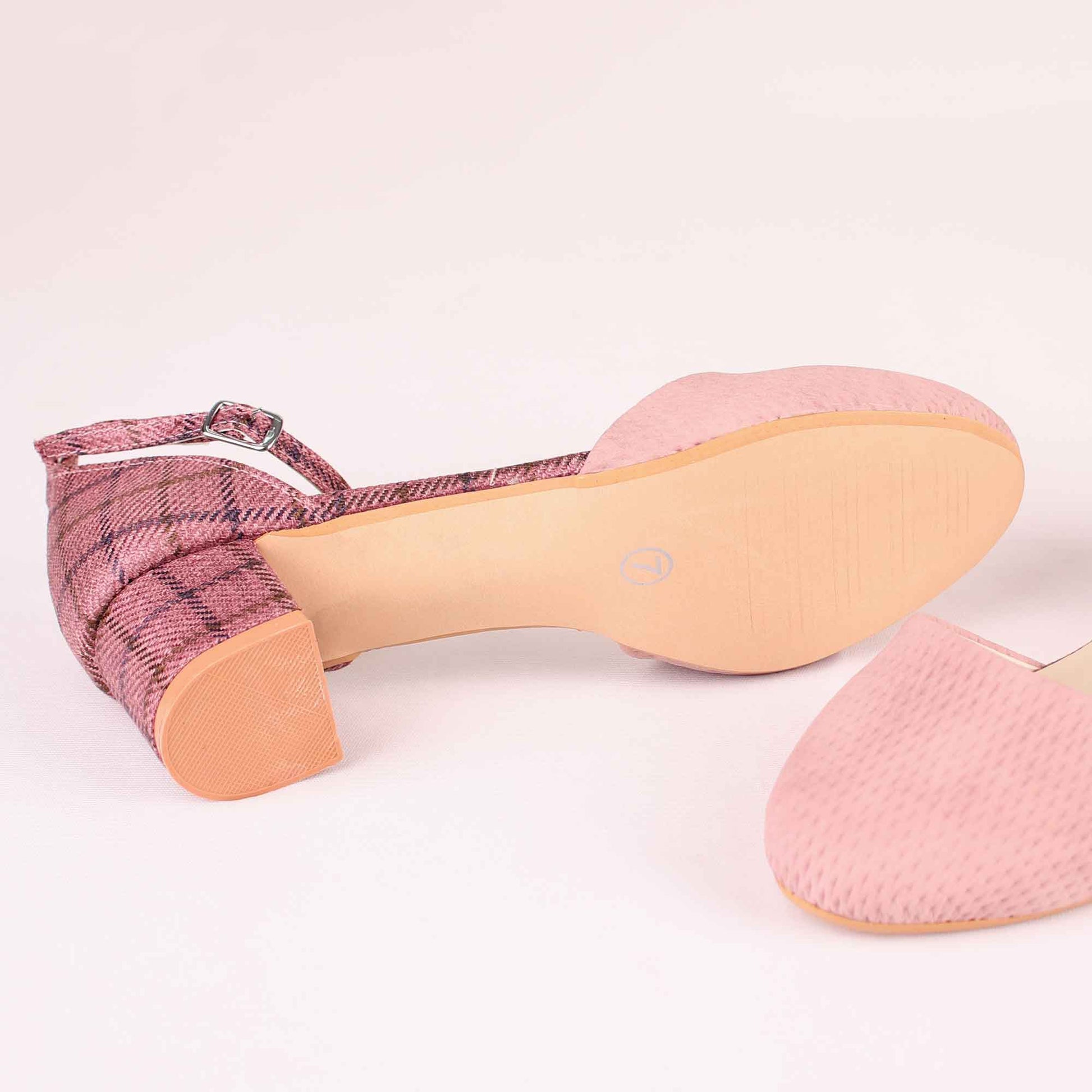 Foot Wear,The Interweave Checked Pink Block Heels - Cippele Multi Store