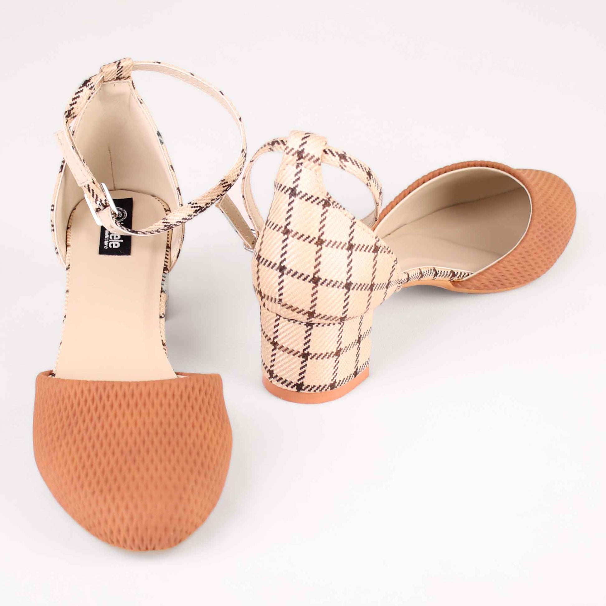 Foot Wear,The Interweave Checked Tan Block Heels - Cippele Multi Store